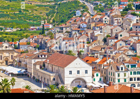 Alte Stadt Hvar Dächer Inselansicht, Dalmatien, Kroatien Stockfoto