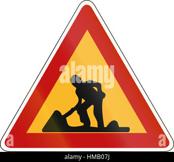 Südkoreanische Straße Warnschild - Arbeiter im Straßenverlauf. Stockfoto