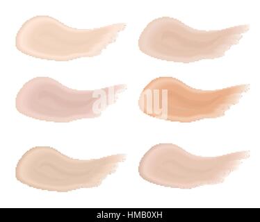 Realistische bb Creme Striche gesetzt. Bunte Palette Spritzer Hautton Foundation Make Up. Isoliert auf weißem Hintergrund. Vektor-illustration Stock Vektor