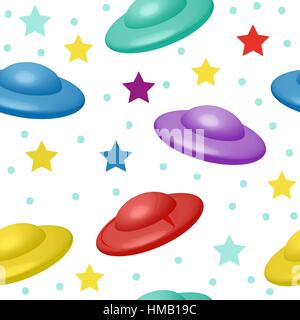 Kinder niedlich Musterdesign mit UFO, endlosen Hintergrund. Vektor-Illustration. Stock Vektor