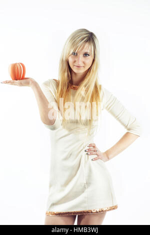 Frau mit Apfel Stockfoto