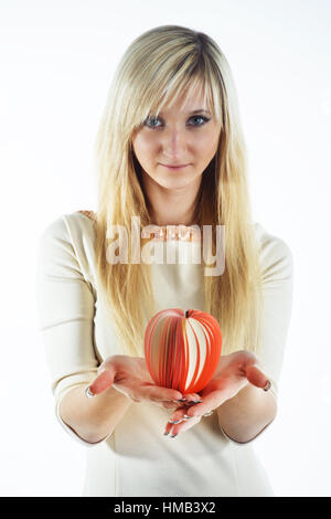 Frau mit Apfel Stockfoto