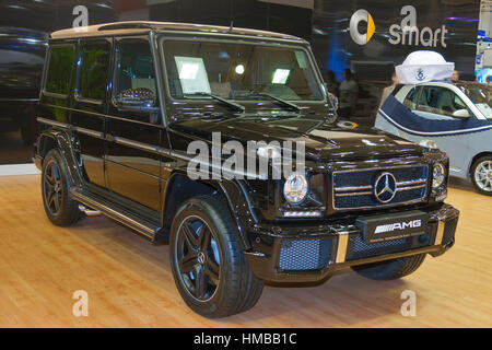 Kiew, UKRAINE - 29 Mai: Neue Mercedes-Benz G 63 AMG Schwarz Auto-Modell auf dem Display des SIA "2013 der 21. Kiew International Motor Show in internationalen Exh Stockfoto