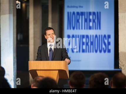 George Osbornes Rede auf die Schaffung von der nördlichen Kraftpaket in Manchester im Victoria Lager statt. Stockfoto