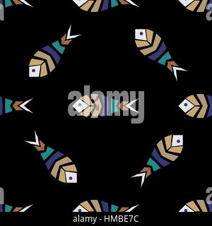 Schwarm Fische Mosaik Musterdesign. Natürlicher Vektor Hintergrund Stock Vektor