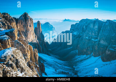 Blick auf Berge Sella Ronda Dolomiten Italien Stockfoto