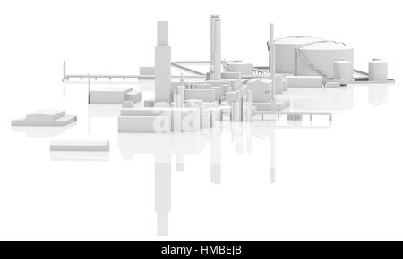Abstrakten modernen Industriebetriebes. Tanks, Schornsteine und Gebäuden, 3D-Modell isoliert auf weißem Hintergrund, Vogel-Auge Ansicht Stockfoto