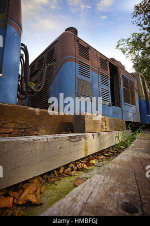 Angaben in alten Waggons, trainieren Odontotos Hof, Diakopto kalavrita Stockfoto