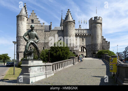 Mittelalterliche Burg Het Steen in Antwerpen (Belgien). Stockfoto