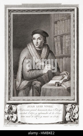 Juan Luis Vives, 1493 –1540.  Spanischer Gelehrter und Humanist.  Nach einer Radierung in Retratos de Los Españoles Ilustres veröffentlicht Madrid, 1791 Stockfoto