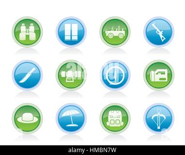 Safari, Jagd und Urlaub-Ikonen Stock Vektor