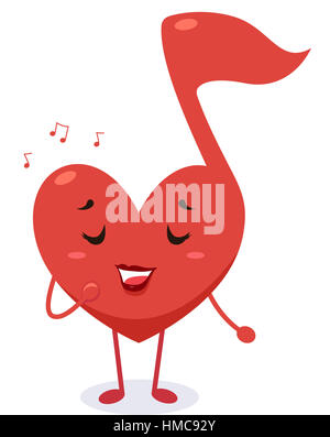 Maskottchen Abbildung eines Herzens geformt musikalische Note singen ein Liebeslied Stockfoto