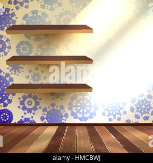 Schneeflocken im blue Room mit einem Regale. Vektor EPS 10 Stock Vektor