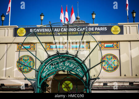 Jugendstil-Eingang, Casino Cafe de Paris, Place du Casino, Monte Carlo, Monaco Stockfoto