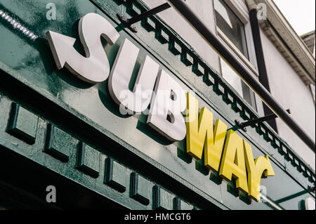 Subway Restaurant Zeichen. Stockfoto