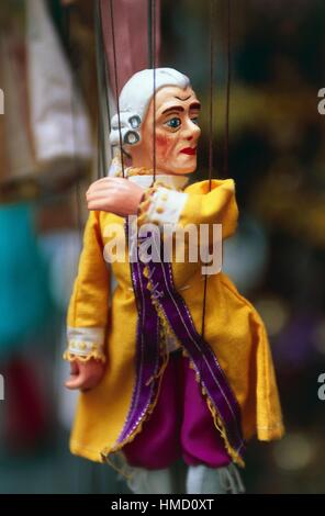 Marionette, Mann mit Perücke, Marionettentheater, Salzburg, Österreich. Stockfoto