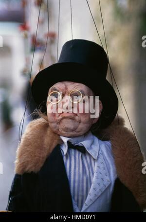 Marionette, Mann mit Brille, Marionettentheater, Salzburg, Österreich. Stockfoto