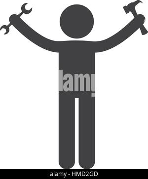 Mann mit Hammer Schraubenschlüssel Werkzeuge Reparatur Abbildung Piktogramm Vektor Illustration Eps 10 Stock Vektor