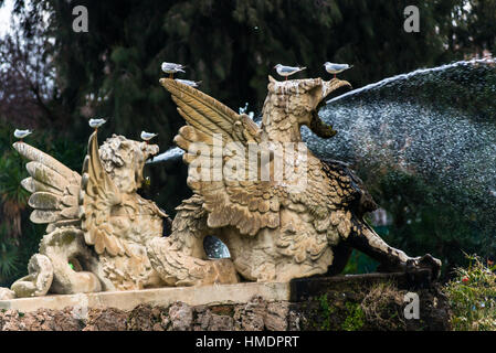 Ein Teil der Schrift De La Cascada, cascading Brunnen, Parc De La Ciutadella, Barcelona, Katalonien, Spanien. Stockfoto