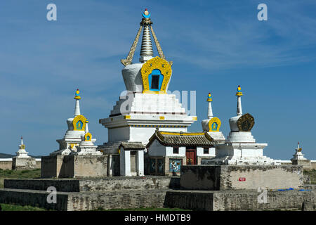 Stupa und Tempel, Kloster Erdene Zuu Chiid, Karakorum, Kharkhorin, Övörkhangai Aimak, Mongolei Stockfoto