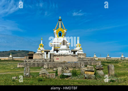 Stupa und Tempel, Kloster Erdene Zuu Chiid, Karakorum, Kharkhorin, Övörkhangai Aimak, Mongolei Stockfoto