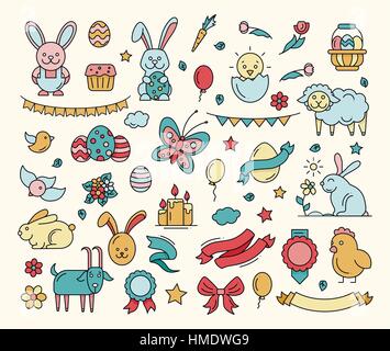 Ostern - Cartoon-Symbole-Satz Stock Vektor