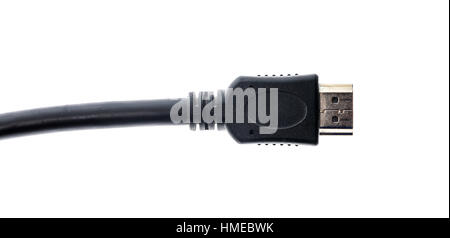 Schwarz audio video HDMI-Kabel vom Computer isoliert auf weißem Hintergrund. Nahaufnahme von home-Entertainment-Anschlusskabel für Audio und Video. Stockfoto