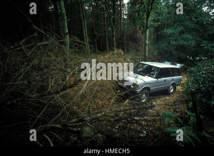 1985 Range Rover fahren auf der Land Rover-Test verfolgen auf Eastnor Castle Shropshire UK. Das Event-Camel Trophy-Training. Stockfoto