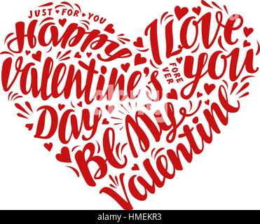 Happy Valentines Day. Schriftzug, Kalligraphie in Form von Herzen. Vektor-illustration Stock Vektor
