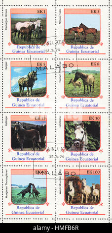 Eine Briefmarke gedruckt in Äquatorial-Guinea zeigt Bruten der Pferde, ca. 1976 Stockfoto