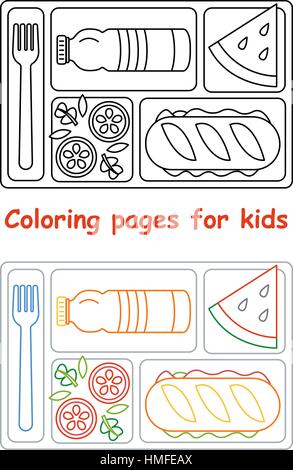 Malvorlagen für Kinder mit Mittagessen Tablett Stock Vektor