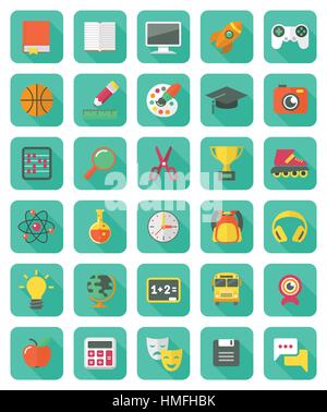 Satz von Quadrat flach Bildung Symbole mit langen Schatten Stock Vektor