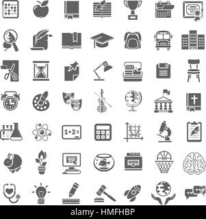 Satz von schlicht einfarbig Silhouette Vektor-Icons von Schulfächern, Bildung und Wissenschaft-Symbole Stock Vektor