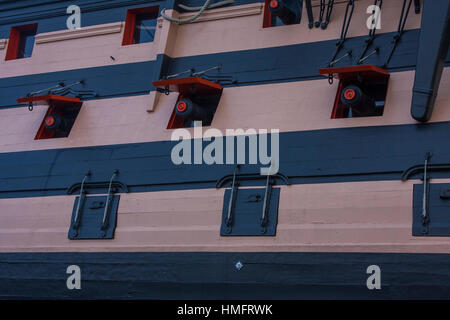 Nahaufnahme der Steuerbordseite der HMS Victory Stockfoto