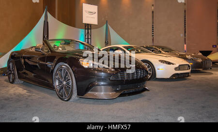 DETROIT, Michigan/USA - Januar 12: Der Aston Martin ausstellen - Vanquish, Vantage, Rapide - in The Gallery, 12. Januar 2014. Die Galerie ist eine Event-sponsor Stockfoto