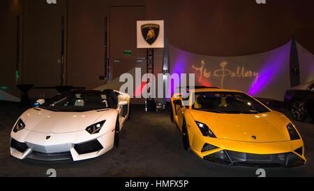 DETROIT, Michigan/USA - Januar 12: Der Lamborghini-Ausstellung in der Galerie, 12. Januar 2014. Die Galerie ist eine Veranstaltung, gesponsert von der North American Praktikant Stockfoto