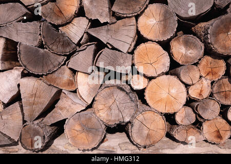 Muster der braunen Holzblock Hintergrundtextur. Haufen von Holz / Holz Textur. Wunderschön strukturierte Stücke von trockenem Holz, geeignet für Heizung in t Stockfoto