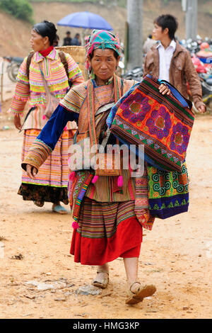 Sapa, Vietnam - 22. Oktober: Frau in traditioneller Kleidung von zwei Personen absetzen auf die Bergregionen der Sapa Stadt am 22. Oktober 2010 Stockfoto