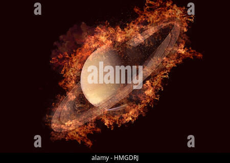 Planet in der Feuer - Saturn. Science Fiction Kunst. Stockfoto