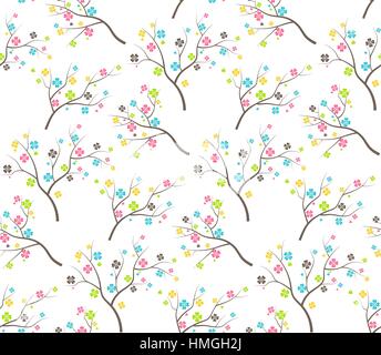 Nahtlose Bright Spaß abstrakt Sommer Frühlingsblume Bäume Muster Stock Vektor