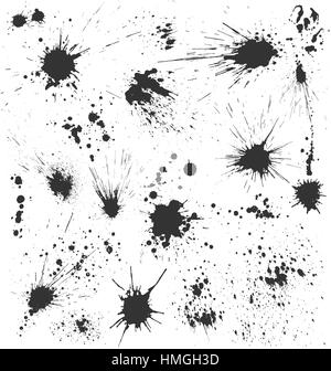 Grunge Ink Blots Pinsel Textursammlung Isolated on White Stock Vektor