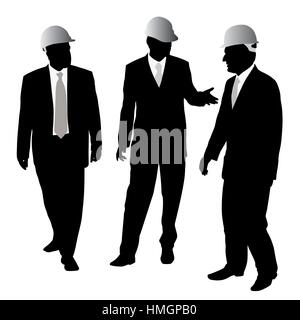Drei Unternehmer Architekten oder Ingenieure mit Schutzhelm Stock Vektor