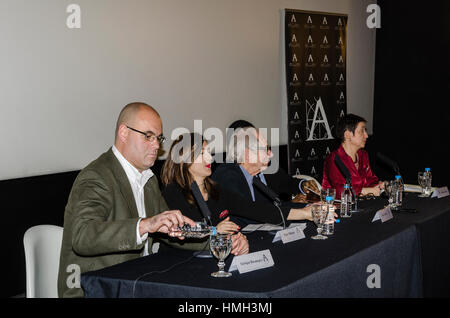 Madrid, Spanien. 3. Februar 2017. Pressekonferenz des britischen Films Regisseur Ken Loach (Mitte) im Film Academy am 3. Februar, Madrid, Spanien. Bildnachweis: Enrique Davó/Alamy Live-Nachrichten. Stockfoto