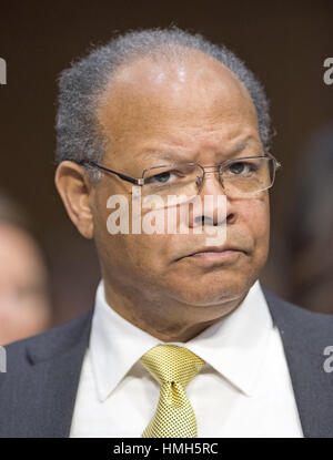 Washington, District of Columbia, USA. Januar 2015. Dr. Clarence Newsome, Präsident des National Underground Railroad Freedom Center in Cincinnati, Ohio, bezeugt während der Gerichtsverhandlung des Senats der Vereinigten Staaten von Amerika die Bestätigung von Loretta Lynch, Staatsanwältin für den Eastern District von New York, US Department of Justice, Brooklyn, NY, als Generalstaatsanwalt auf Capitol Hill in Washington, DC am Donnerstag, den 29. Januar 2015. Foto: Ron Sachs/CNP/AdMedia Credit: Ron Sachs/AdMedia/Alamy Live News Stockfoto