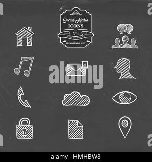 Social-Media Sammlung handgezeichnete Tafel Symbol, von Online-Networking-Symbolen. Nachricht, Gruppenchat, Privatsphäre, Standort und vieles mehr umfasst. EPS10 Stock Vektor