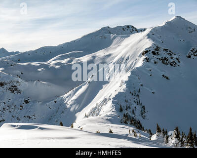 Verschneite Winterlandschaft; Esplanade-Bereich; Selkirk Range; Britisch-Kolumbien; Kanada Stockfoto