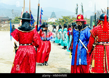 Königliche Garde Inspektion Zeremonie, Gyeongbokgung-Palast, Seoul, Südkorea Stockfoto