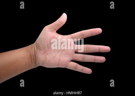 die Hand des Menschen isoliert auf schwarz mit Beschneidungspfad Stockfoto