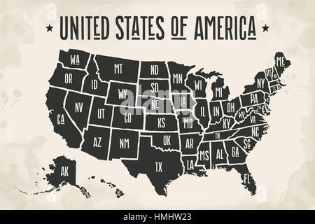 Poster Landkarte Vereinigte Staaten von Amerika mit Statusnamen Stock Vektor