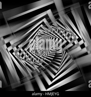 Abstrakte schwarz-weiß Spiralen Muster, cg optische Täuschung, 3d Illustration Quadrat Stockfoto